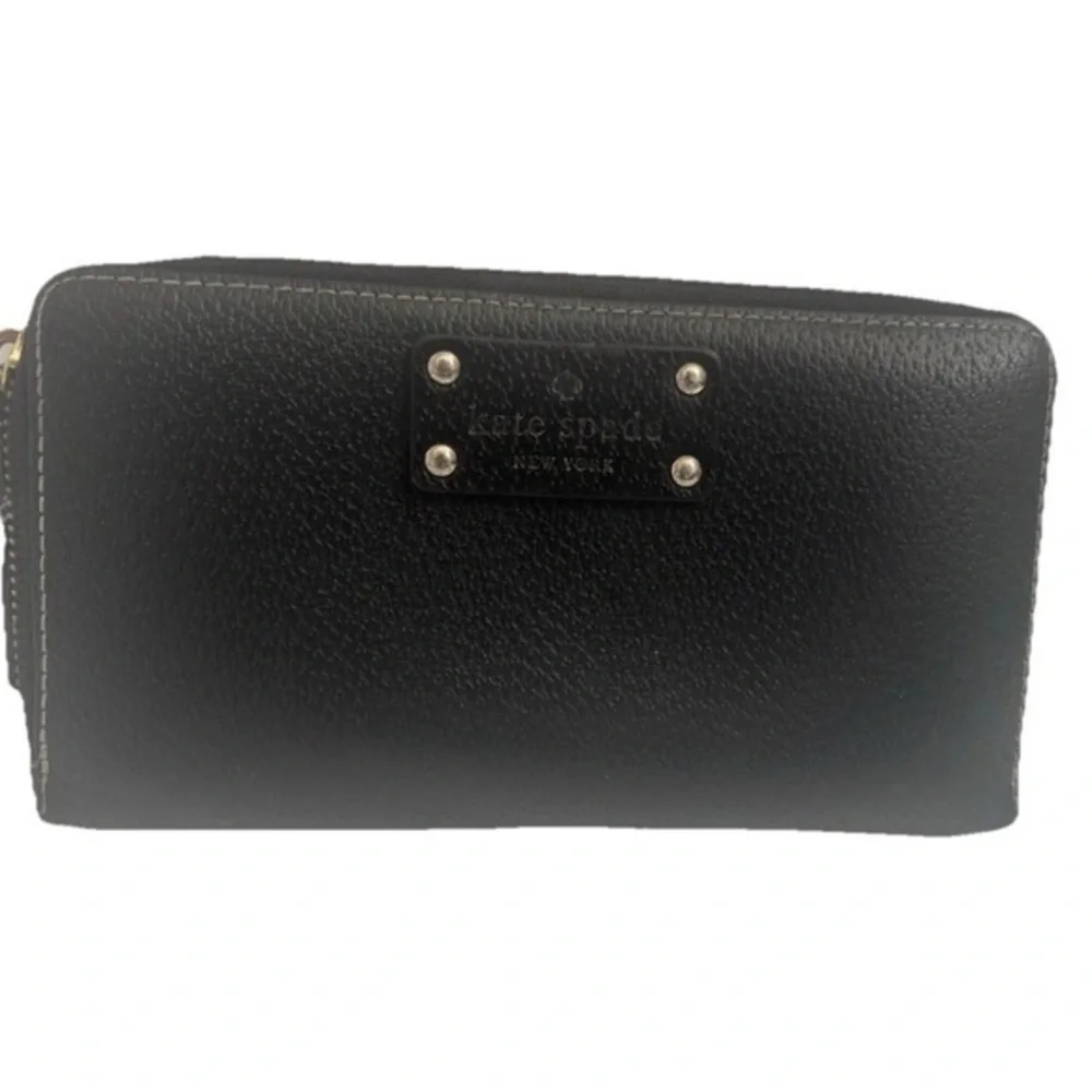Kate Spade Leather Wallet Black Water Zip-Around Organizer Clutch